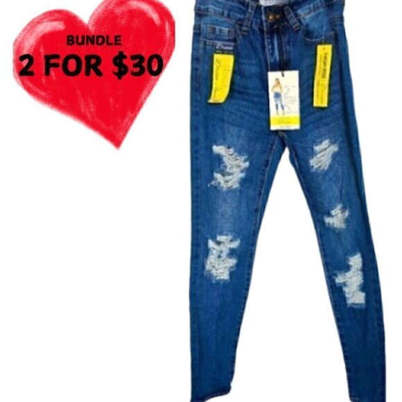 High Rise Rip and Repair Medium Wash with Rigid Front and Stretch Back Jeans NWT - Picture 1 of 15